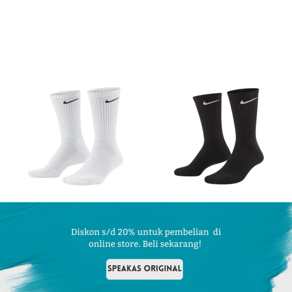 Kaos Kaki Nike Everyday Lightweight Crew Socks Original BNIP - Satuan - White, M